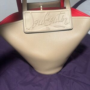 Christian Louboutin Tan and Red Tote Bag